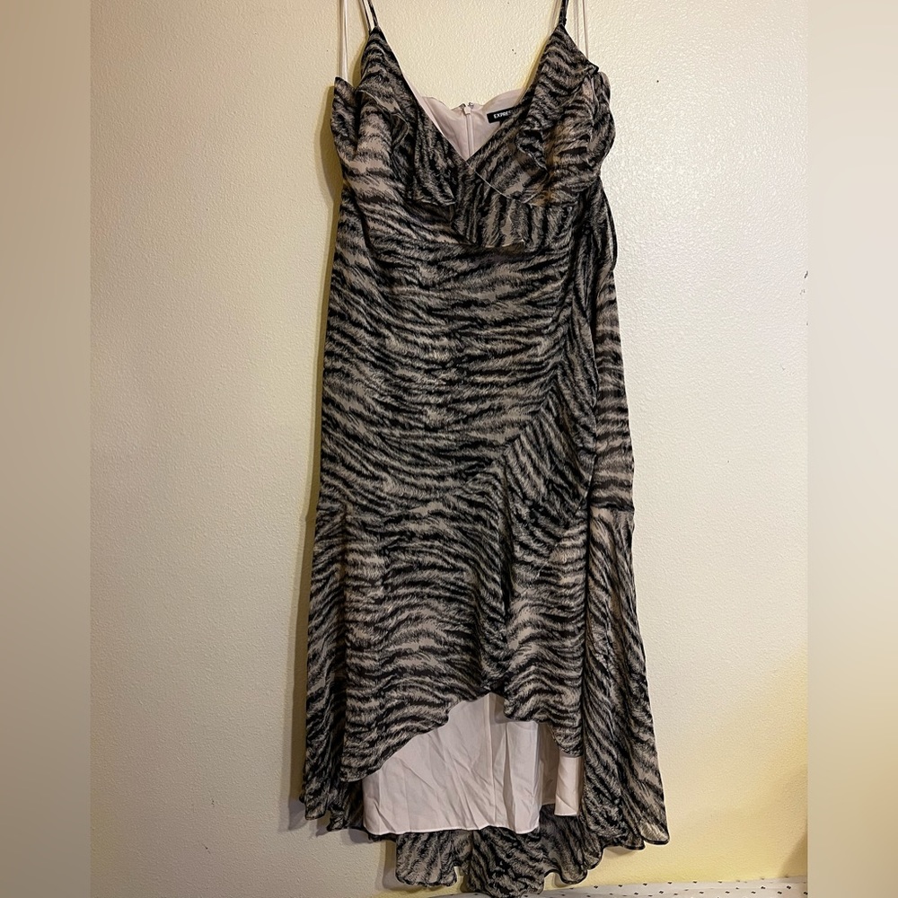 NEW EXPRESS $108 ZEBRA PRINT RUFFLE WRAP HI-LO MAXI DRESS SZ XL